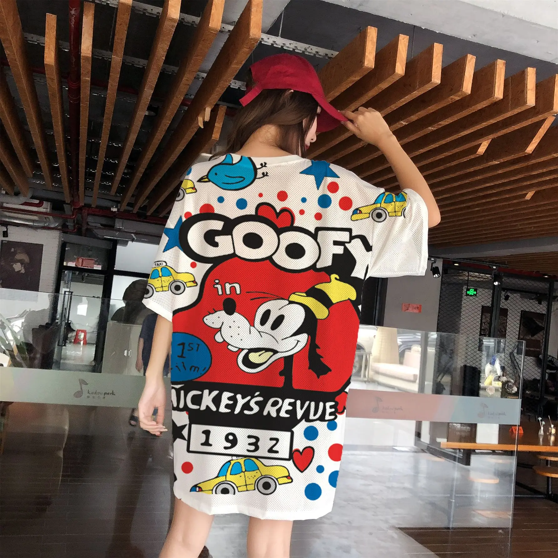 Goofy Nightdress Women\'s Summer Disney Pajamas Sports Leisure Homewear Sleeping Clothing Cartoon Printing Mesh Quick Dry Dress