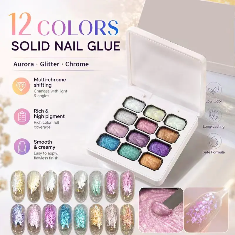 12 Color Aurora Square Series Polarized Solid Fine Glitter Phototherapy Sold Nail Polish for Nail Salon