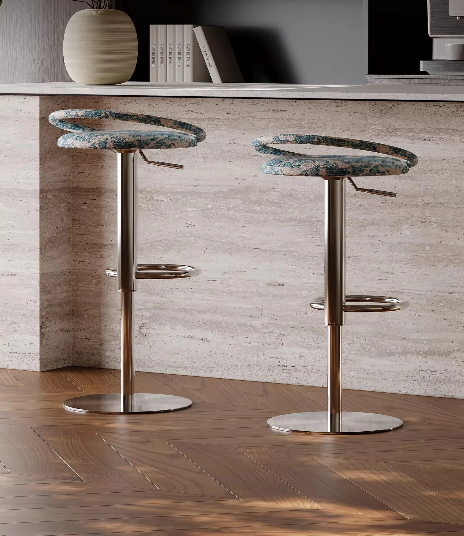 Retro style bar chair Fabric high chair Dopamine living room can be lifted and rotated Italian designer dining bar chair