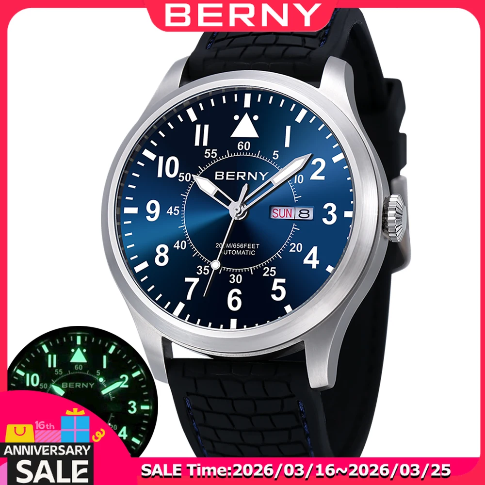 Часы наручные мужские механические, водонепроницаемые, 200 м, с сапфировым стеклом