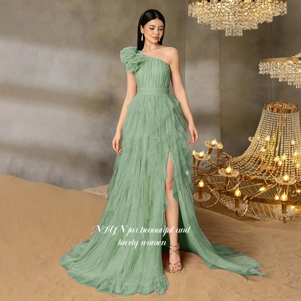 

NFYN One Shoulder Formal Gown A Line Prom Dresses with Ruffles Pleats Evening Dresses for Women Modern Style Customized
