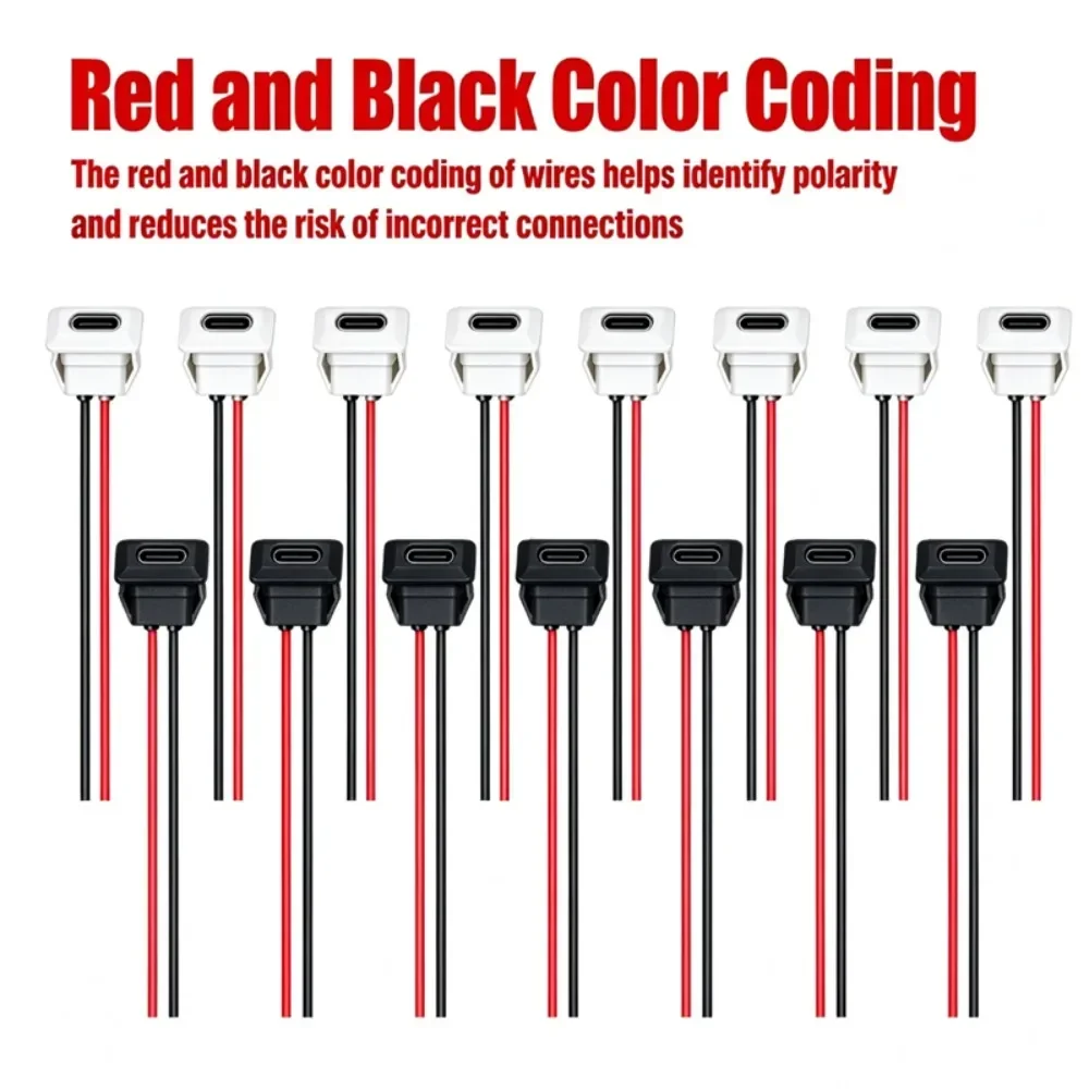10-1PCS USB Type-C To 2Pin Connector Snap-in Waterproof Socket Charger with Female Socket Speed Jack Charging Port Digital Cable - view 2