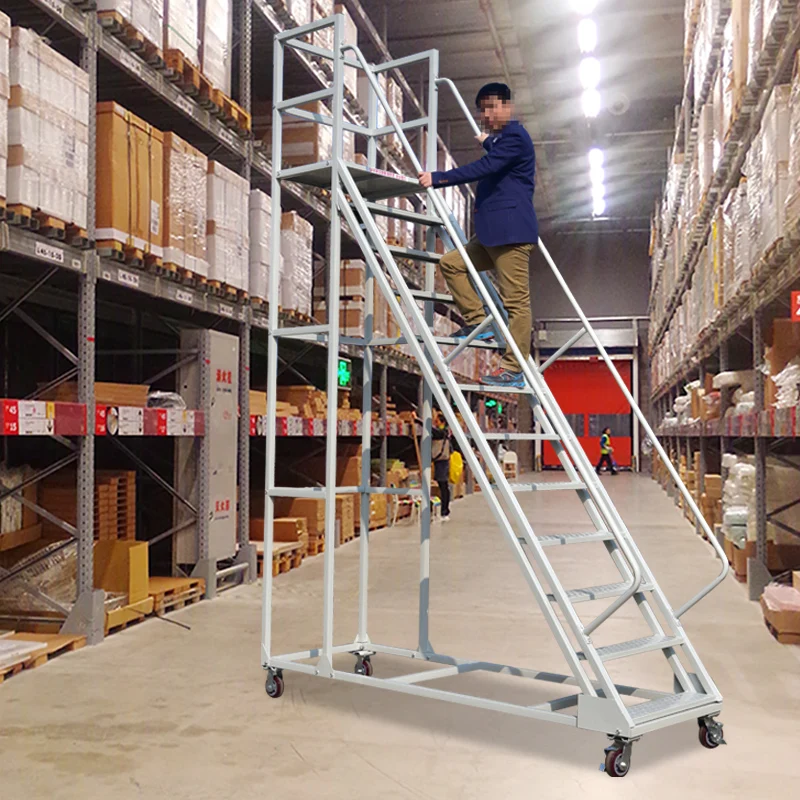 Warehouse Climbing Car Mobile Platform Ladder With Wheel Shelf  Warehouse Supermarket Tally Pick up Stool Ladder
