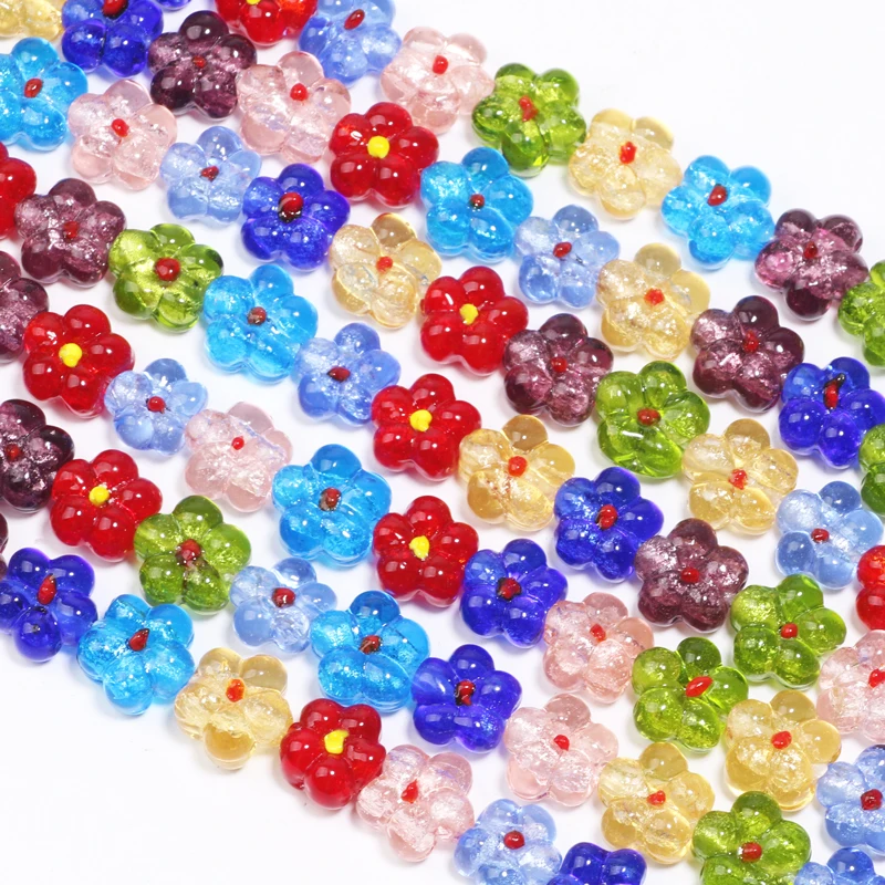 10Pcs Transparent Mixed Small Flower Glass Beads 14mm For Making Jewelry Handmade Bracelets Necklaces Wind Chimes Materials DIY