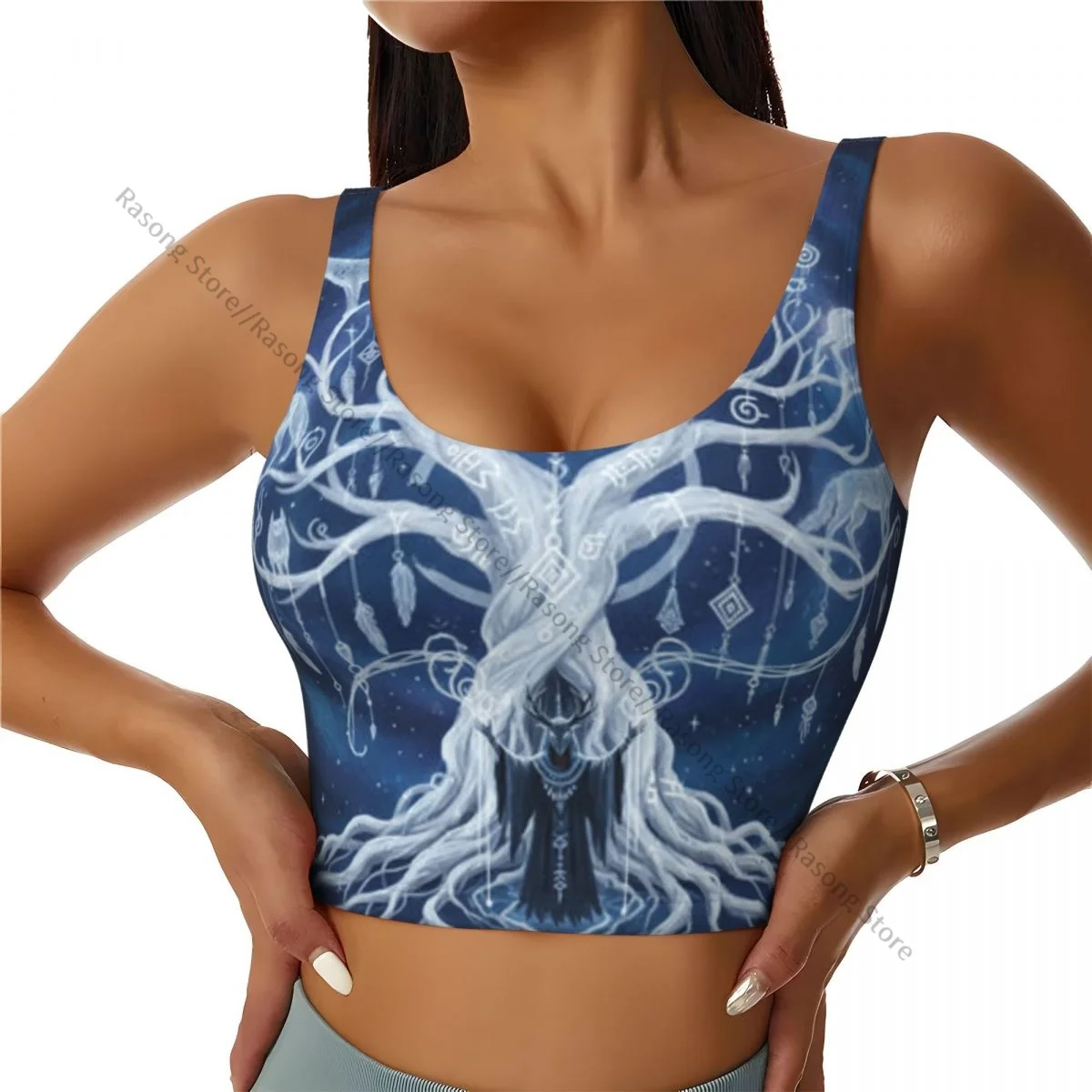 Women Sexy Sports Vest Magic Tree With Man And Deer In The Forest Female Streetwear Sport Lingerie Tee Crop Top