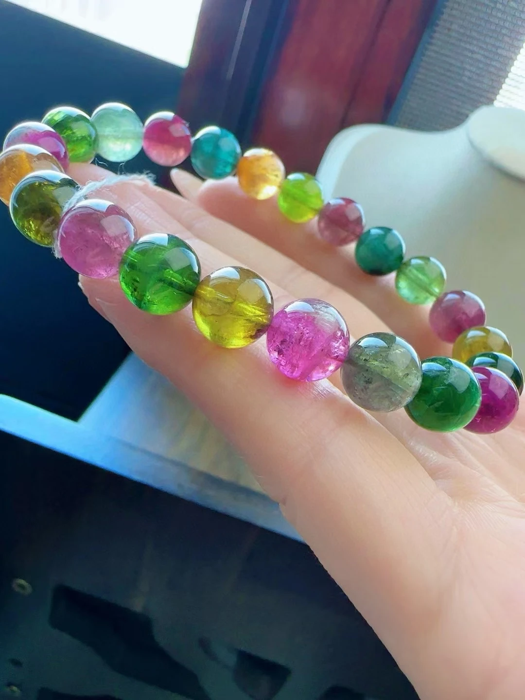 

9mm Natural Colorful Tourmaline Carved Clear Beads Bracelet Red Green Blue Tourmaline Women Men Jewelry AAAAAAA