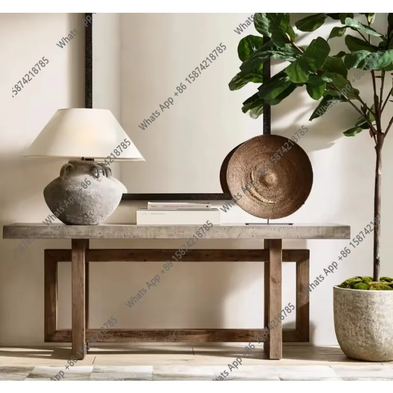 32 American Rural Solid Wood Entrance Table, Living Room Corridor Display Stand, Retro Style Case, Villa Model Room Custom Furni
