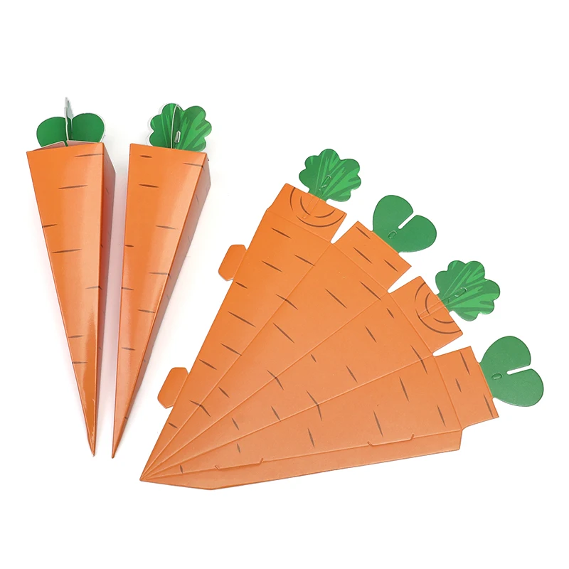 10Pcs Carrot Design Paper Candy Box Orange Cone Shaped Paper Packaging Boxes Happy Eater Party Candy Case Box Gift Favors Supply