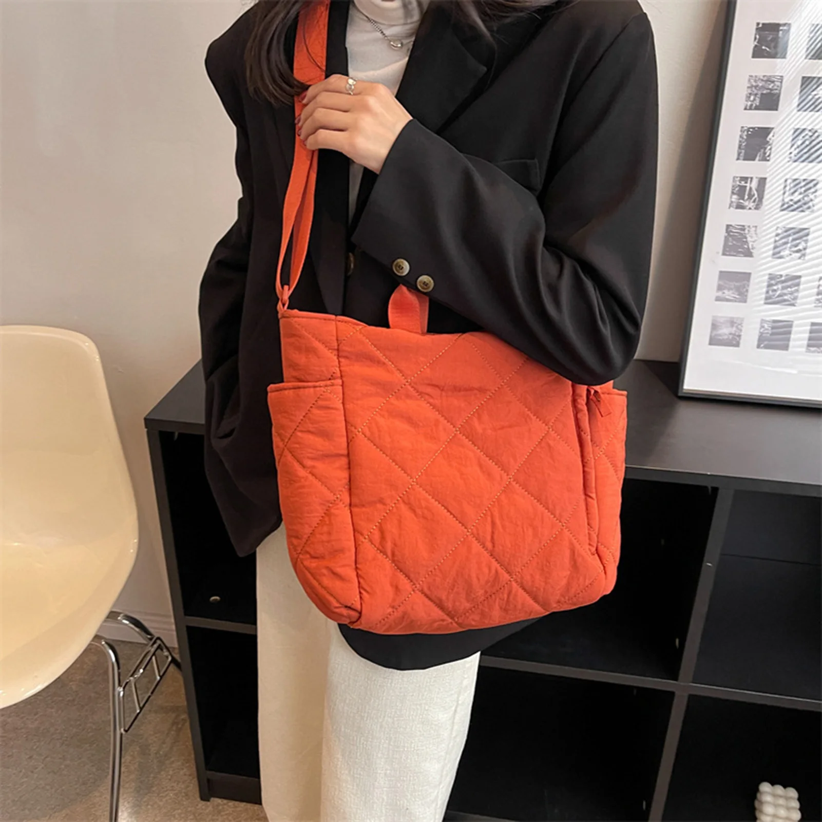 

Large Capacity Tote Bags For Women Shoulder Side Bag Fashion Space Cotton Shopper Shopping Bags Cute Ladies Totes 2023 Winter