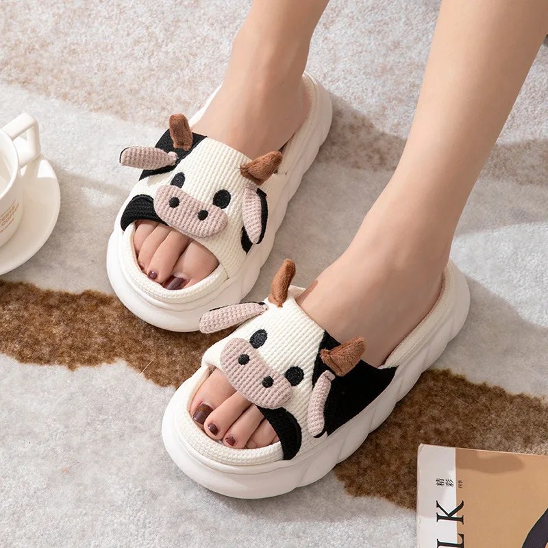 صنادل البقر مريحة للرجال والنساء ، شباشب ، الكتان لطيف ، النعال المنزل ، الأزواج ، أحذية داخلية ، الشرائح الكرتون ، أربعة مواسم #2