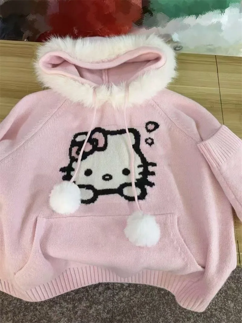 

Cute Kit Plu Spliced Hat Sweater Women's Loose Autumn Winter Soft Knitted Top Commute Sle Long Sve Regular Fit