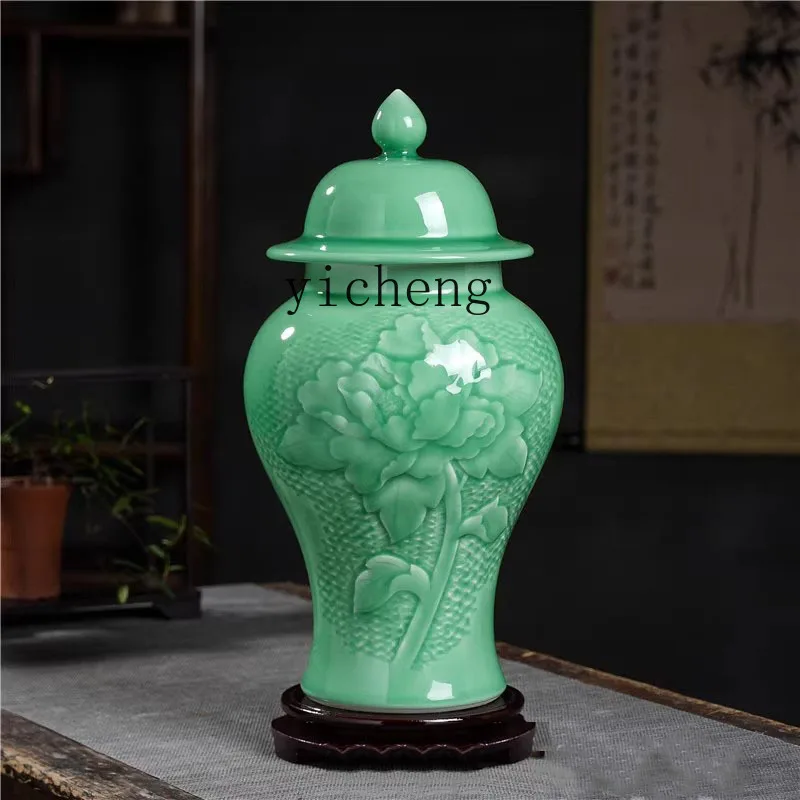 c13- ceramics new Chinese classical living room vase flower insert handmade celadon desktop ornament