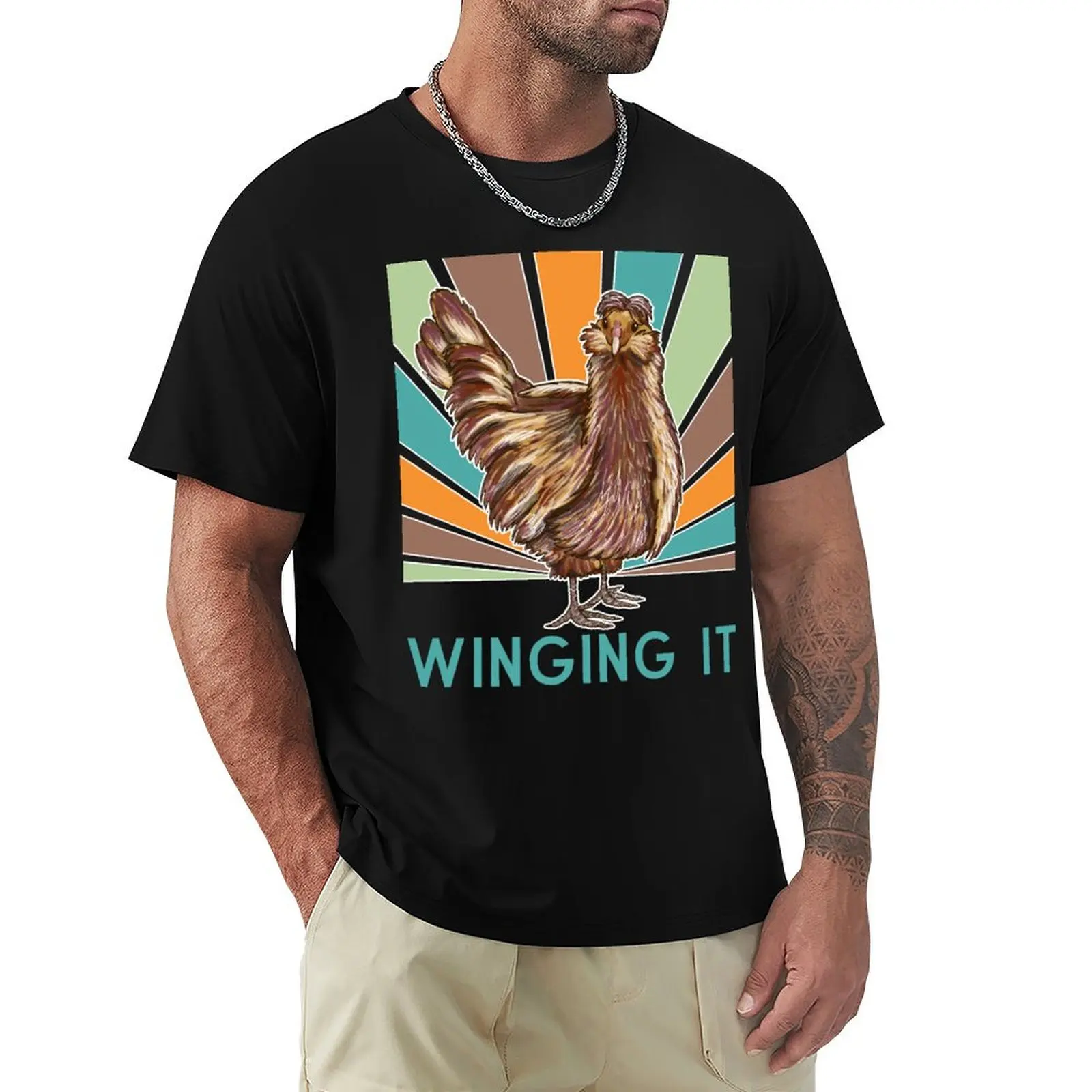 Winging It - Cute Retro Easter Egger Chicken T-Shirt Classic Graphic Short Sleeve Top
