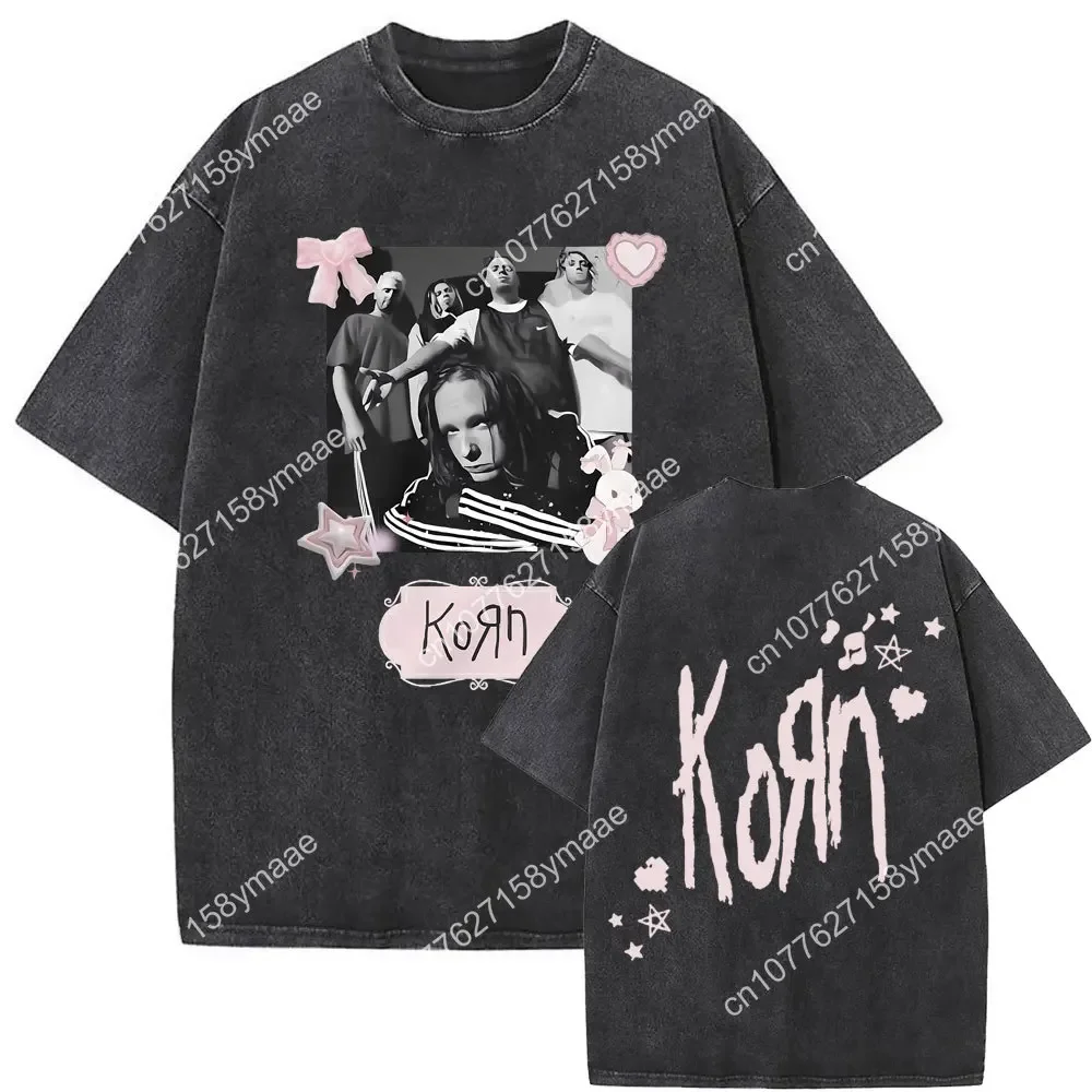 Washed Vintage Nu Metal Music Rock Band Korn Follow The Leader Album Graphic T-shirts Men Cotton Oversized T Shirts Mens Clothes