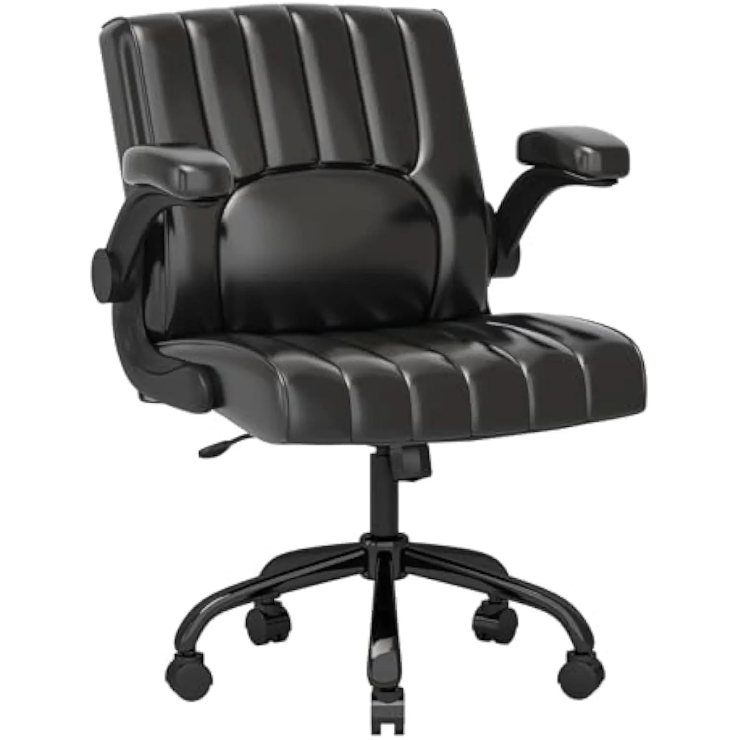 

Home Office Desk Chair, Comfortable Office Chair, Black Vanity Chair with Back/Flip-up Armrest/Wheels/4.7in Thick Seat Cushion