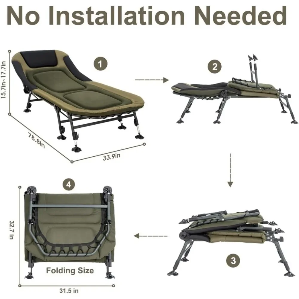 سرير للتخييم مع حقيبة حمل، سرير عالي التحمل قابل للطي مع وسادة مبطنة ناعمة، سرير عسكري محمول للبالغين، 330 رطلاً #4