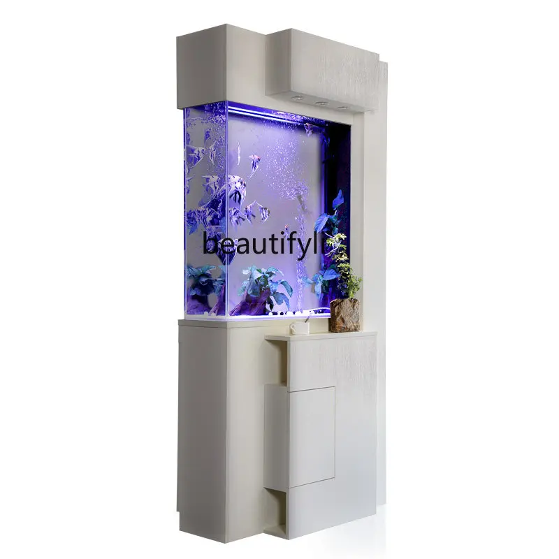 

yj Small Floor Partition Ecological Change Water Intelligent Integration with Shoe Cabinet Glass Aquarium