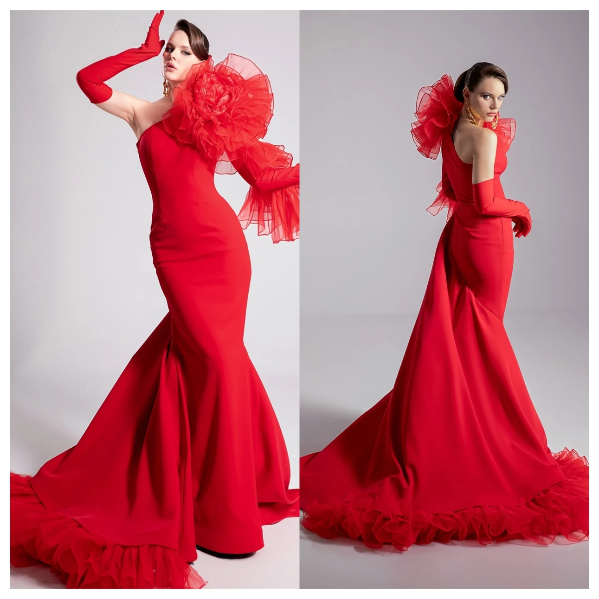 Maßgeschneidertes luxuriöses rotes Jersey-Abendkleid mit einer Schulter, Meerjungfrau, Promi-Kleider, exquisite Kleider für besondere Anlässe, zart