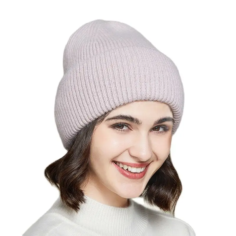 2023 Hot Selling Brand Skullies Beanies Solid Rabbit Fur Knitted Hat Soft Warm  Gorros Female Cap Angora Winter Hats For Women