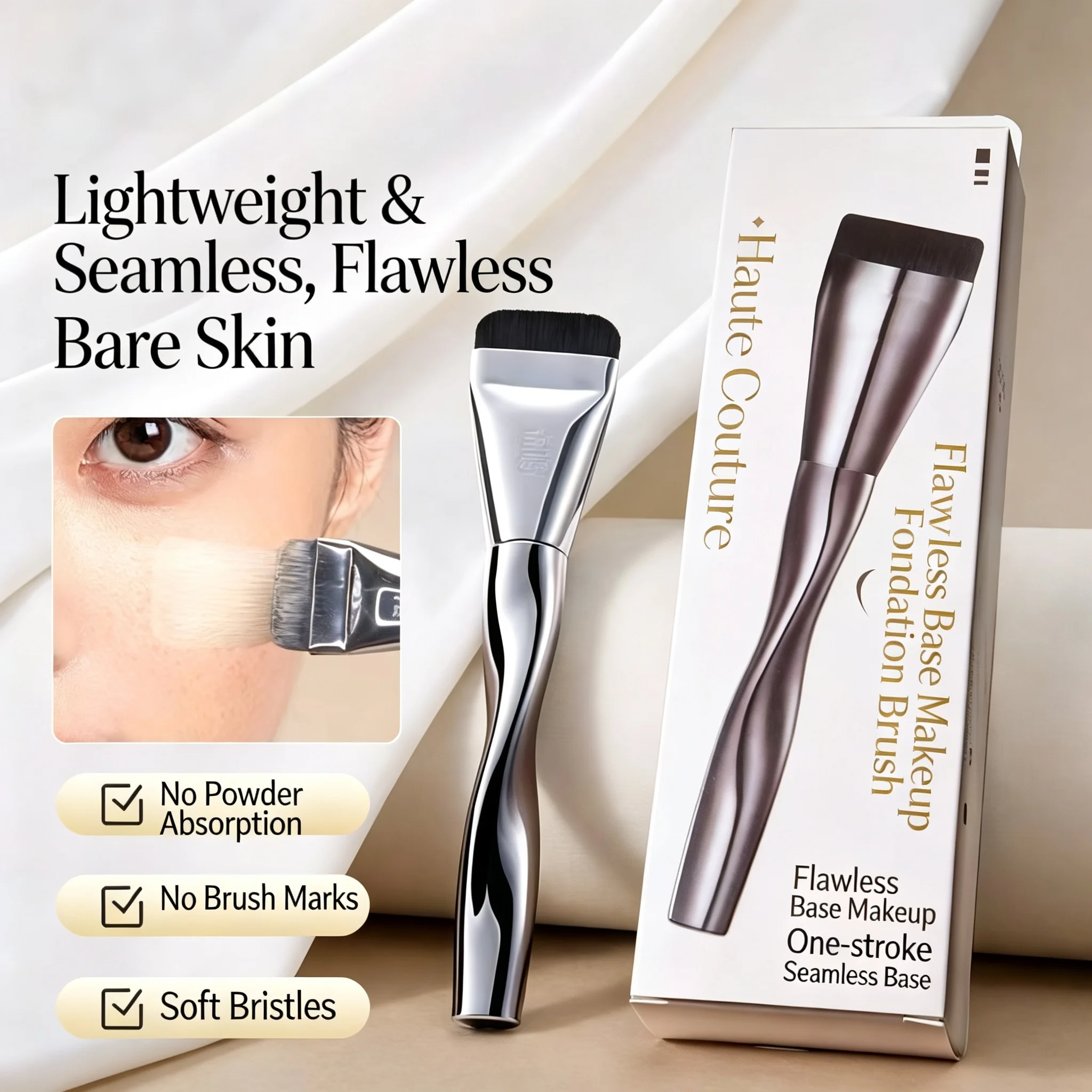 Black Pineapple Flat-Top Foundation Brush - Lightweight Seamless Base Makeup Tool with Minimal Powder Absorption