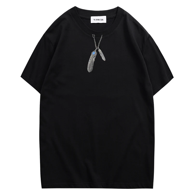 

New Arrival Kornit Direct Printing Feather & Jewel Pattern Casual T-Shirt for Men and Women