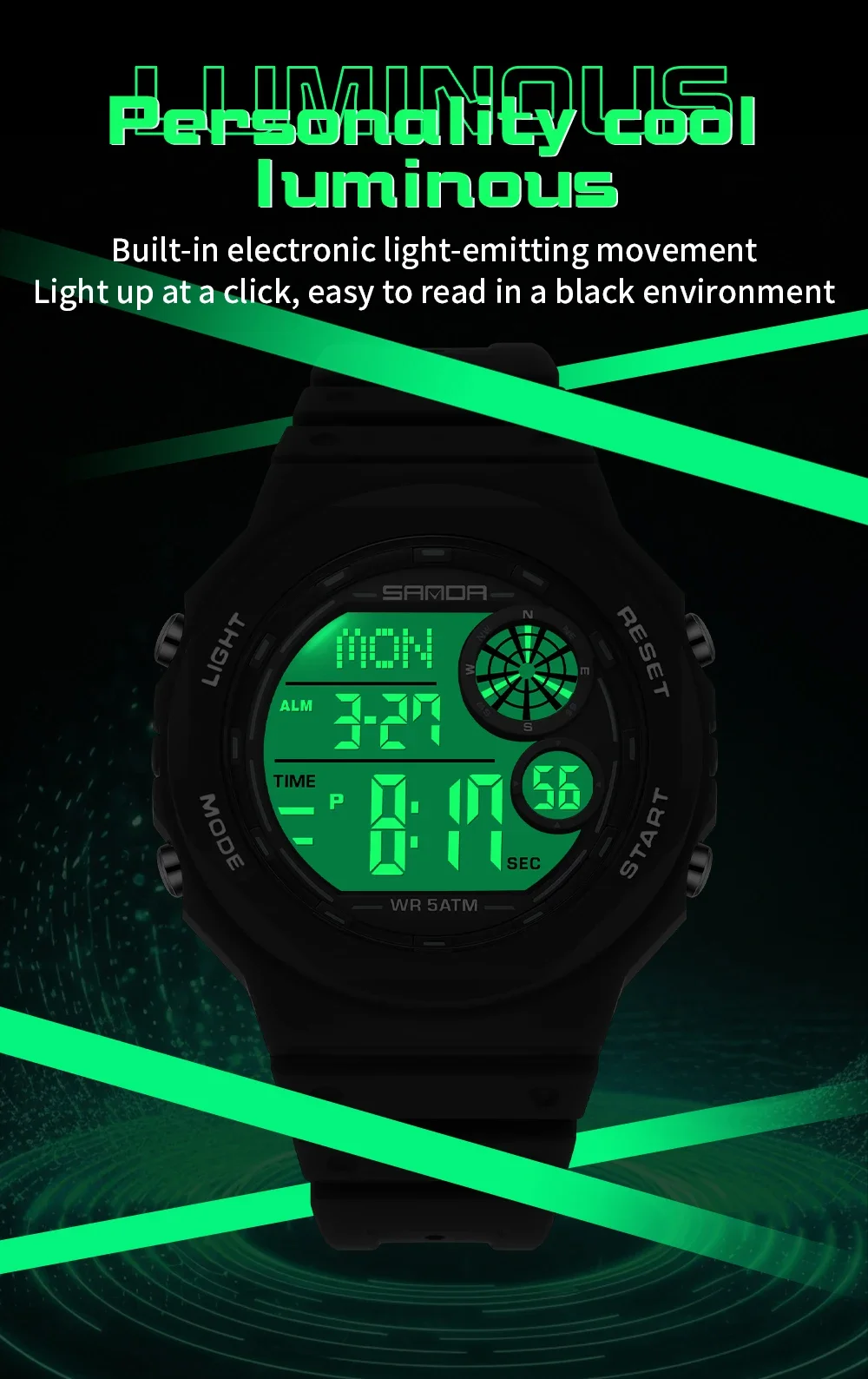 SANDA Nuovo 6259 Orologio elettronico digitale di lusso Conto alla rovescia Impermeabile LED Studente Orologio elettronico Sveglia Regalo 2025