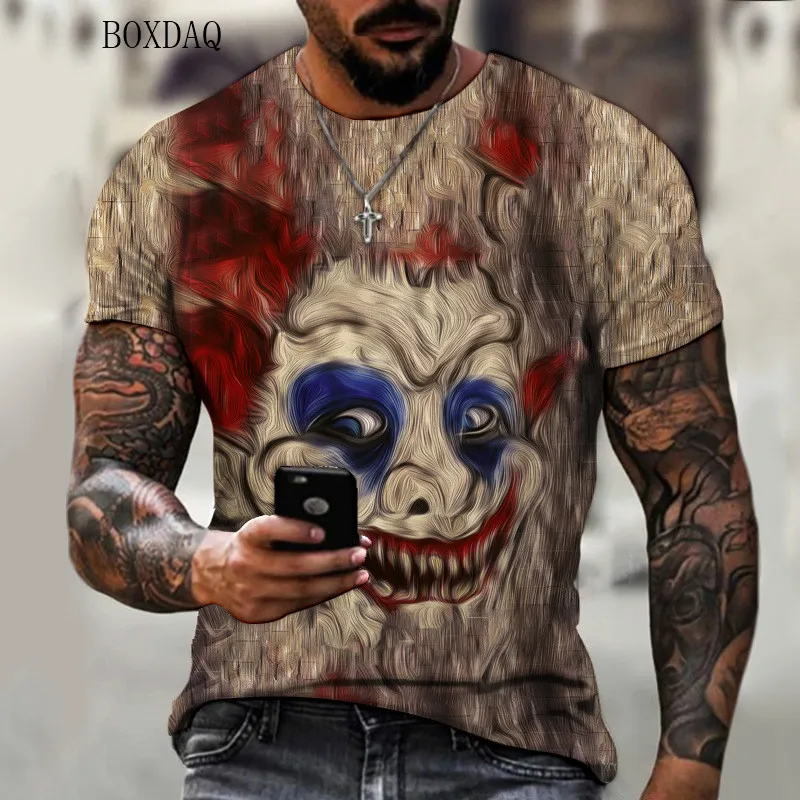 Horror Style Clown Pattern Men\'s T-Shirts Summer Short Sleeve Oversize 3D Print Tops 6XL Plus Size Man Clothing Loose Casual Tee