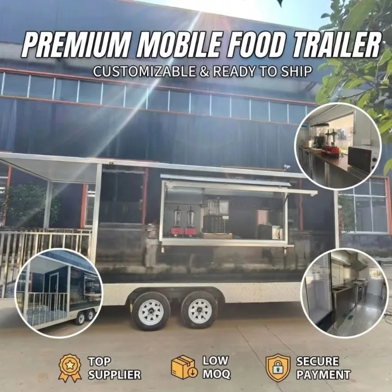 Customized 2025 Hot Sale New Design Black Concession Trailer Food Truck Pizza Hot Dog BBQ Food Truck For USA