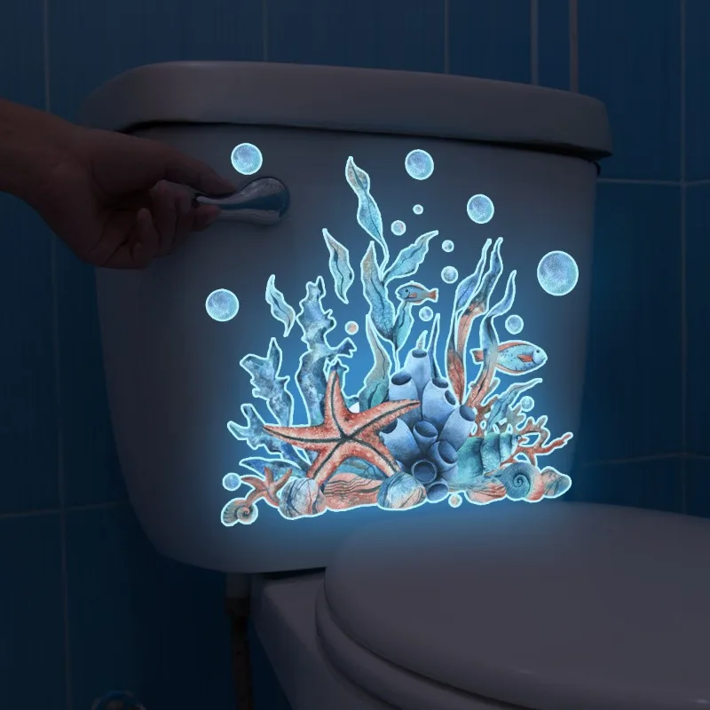 Ocean Theme Starfish Coral Tropical Fish Glow Wall Decals Coral Starfish Blue Bubble Bedroom Wall Background Decor Stickers