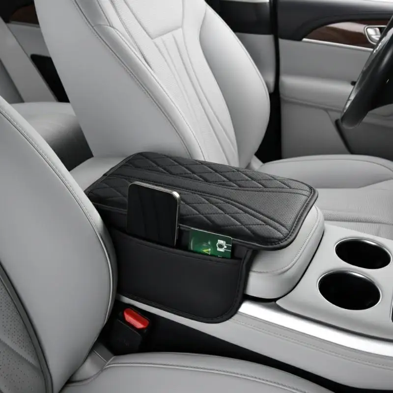 Universal Car Armrest Pad PU Leather With Storage Bag Ergonomic Elbow Support For Long Distance Driving Comfort