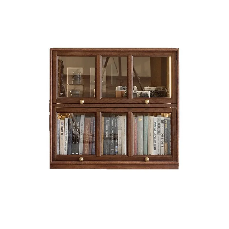 French retro module combination half-wall bookcase living room solid wood floor-to-ceiling bookshelf bay window cabinet