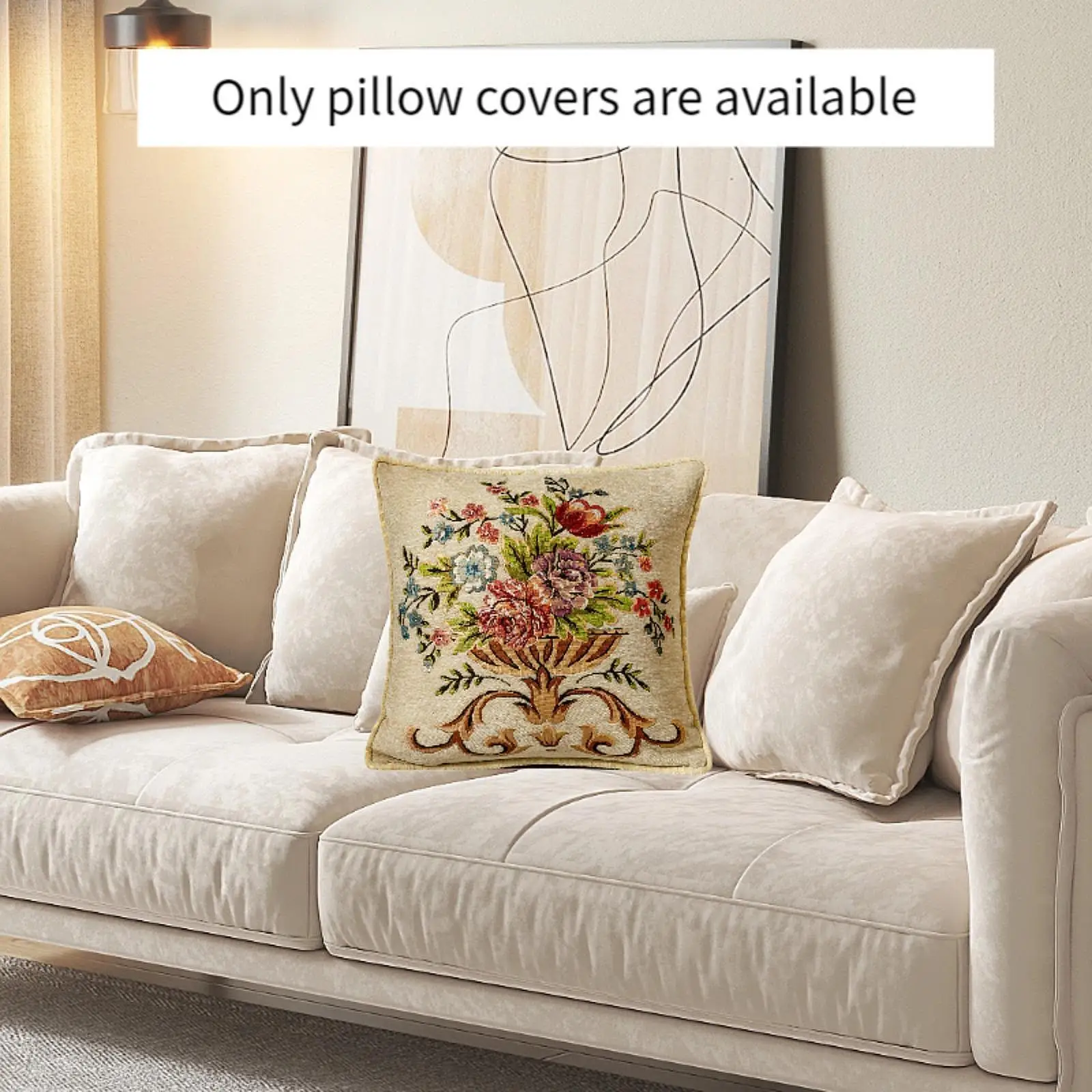 Embroidered Throw Pillow Cover Soft Floral Design Vintage Style Traditional