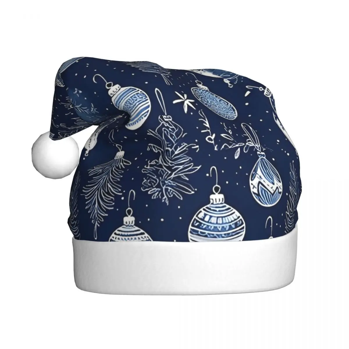 Beautiful Blue Christmas Pattern Anime Cartoon Christmas Hat for Adult Men Women Santa Hat Cap Cosplay Gifts