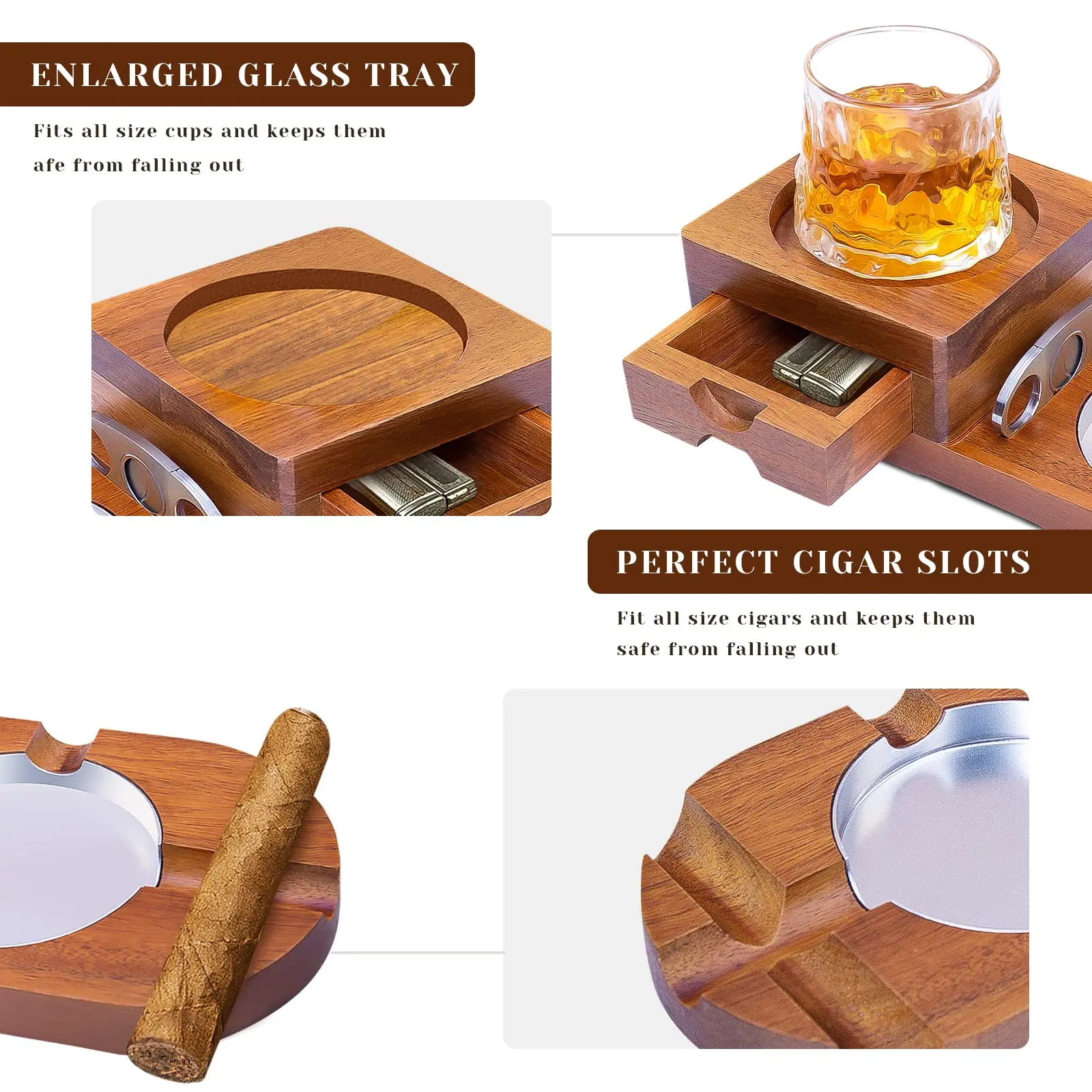 

Cigar Ashtrays Wooden Cigar Holder with Cutter Whiskey Accessories Luxury Gifts for Men Christmas