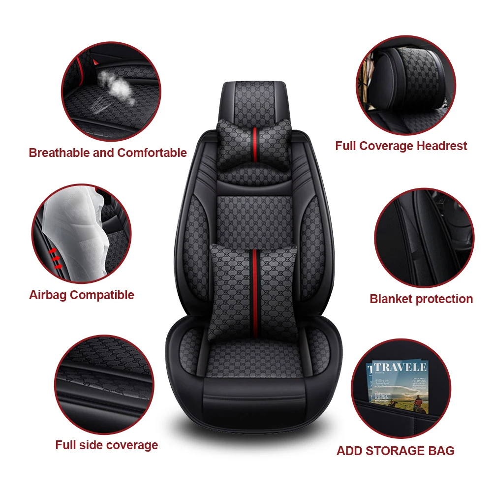 Funda Universal de cuero PU para asiento de coche, cojín de protección antiarañazos para sedán, SUV, camioneta, asiento para las cuatro estaciones, 5 asientos