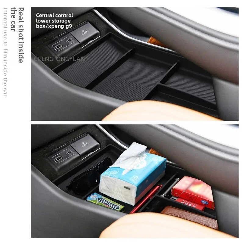 Armrest Storage Box For Xpeng G9 2022-2026 Center Console Storage Box Central Lower Layer Tray Silica Gel Organizer Accessories