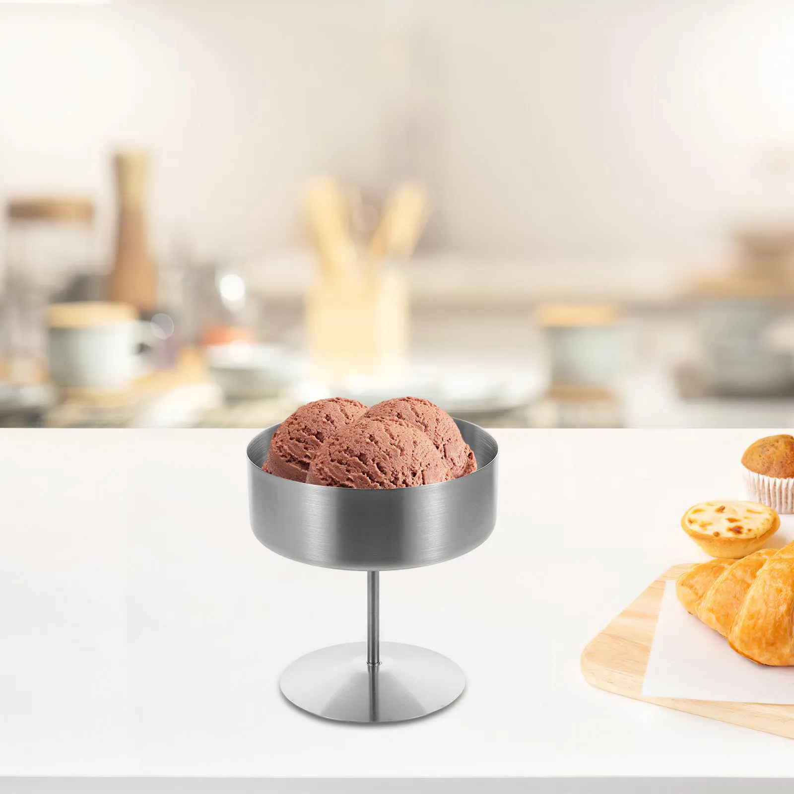 Stainless Steel Footed Dessert Cup 400Ml Mini Ice Cream Bowl Metal Pudding Cup for Party Dining Casual Formal Serving Dishware