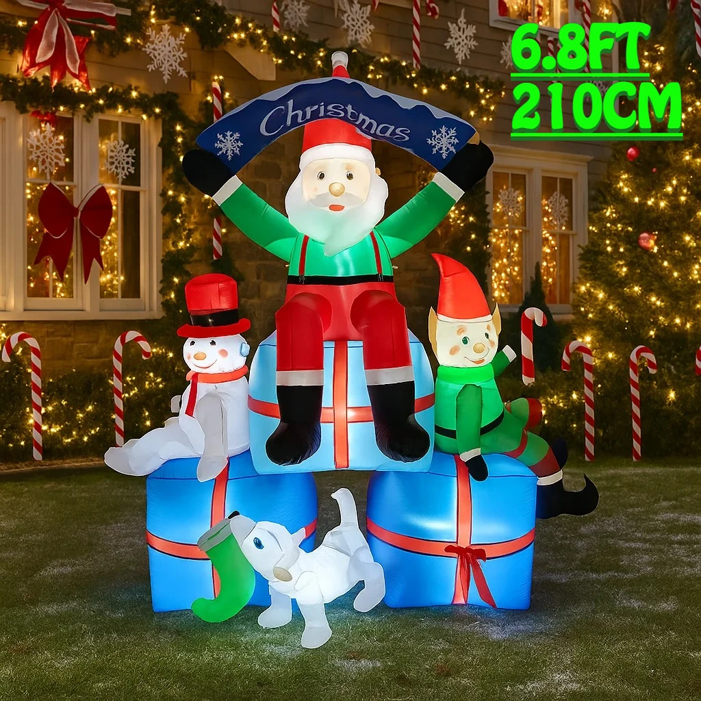 2.1 متر/6.8FT سانتا ثلج قزم الكلب نفخ نموذج عيد الميلاد مع أضواء LED عطلة ديكور خارجي ساحة المنزل عطلة لعبة الحفلات