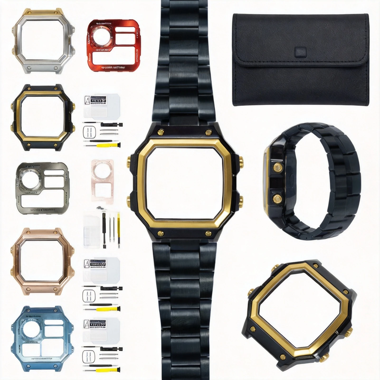 316L Watch Case Gold Bezel Black CaseMetal Faceplate Multiple Combo Royale Mod Compatible with Casio AE1200  K1 Mineral Upgrade
