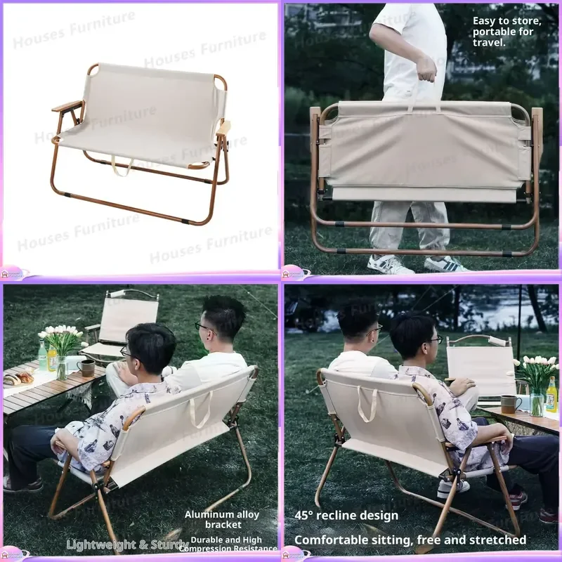 Portable Double Folding Chair Aluminum Alloy Sturdy Outdoor Camping Fishing Leisure Furniture Lightweight Compact Design