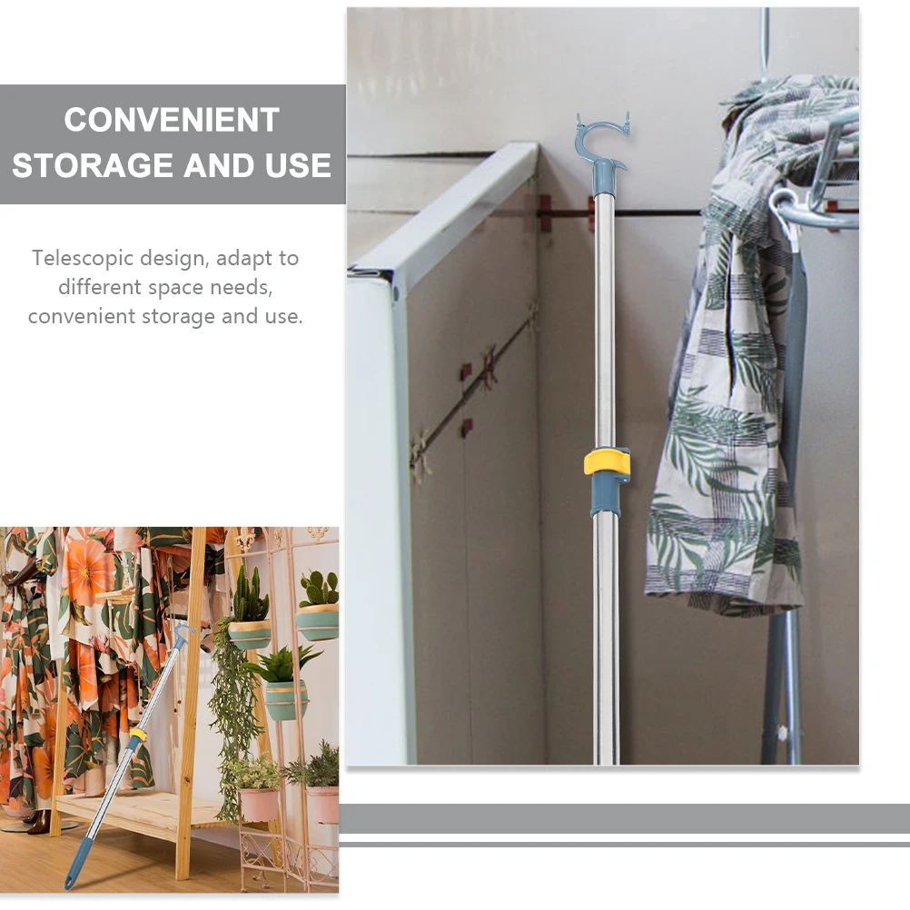 

Retractable Clothesline Pole Adjustable Clothes Drying Rod Aluminum Extendable Hanger Hook for Balcony Closet Line Reacher Tool