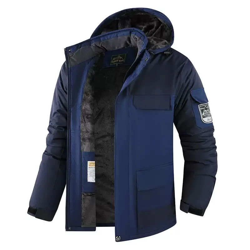 Winter New Fashion Trend Waterproof and Plush Thick Warm Hooded Cotton Jacket Men's Casual Loose Sports High-Quality Jacket