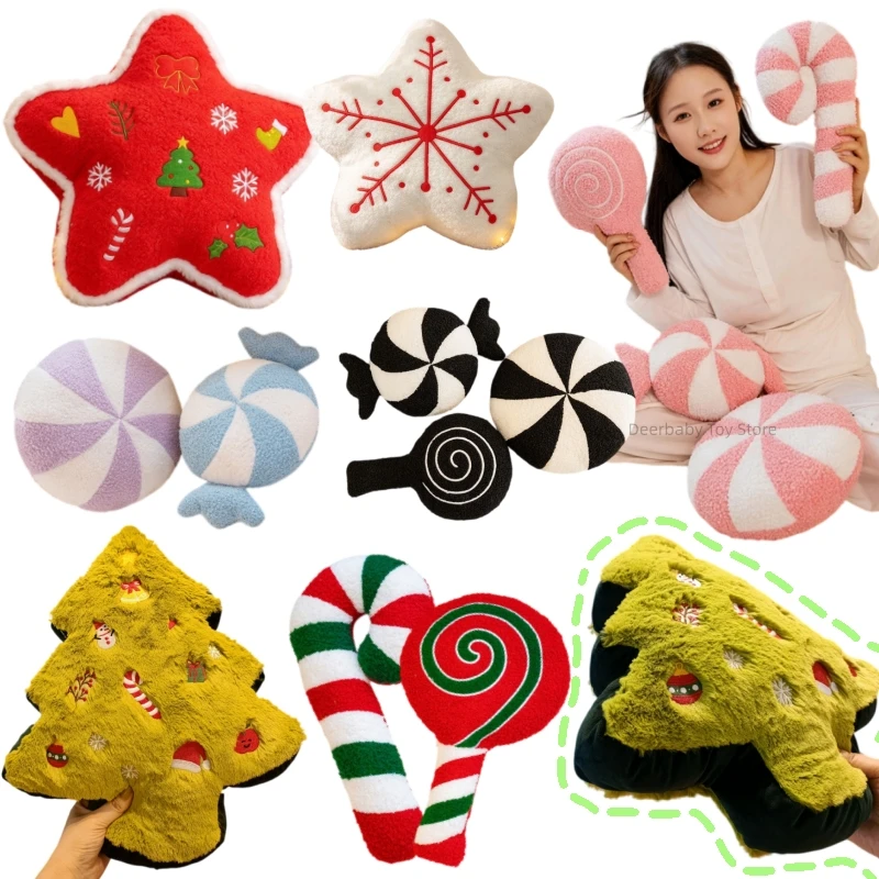 Classic Christmas Series Throw Pillow Candy Lollipop Snowflake Xmas Scepter Balls Doll Soft Sofa Cushion Festival Home Decor