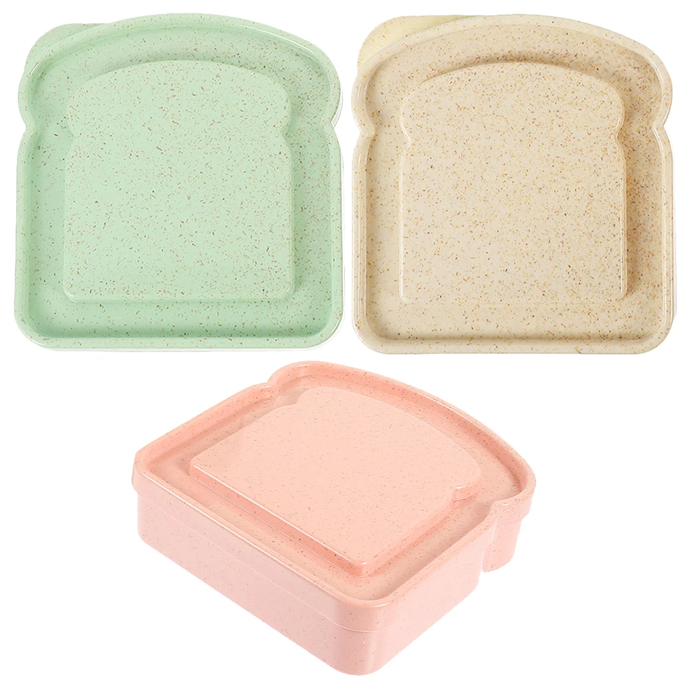 

3 Pcs Lunch Boxes Sandwich Bread Bin Cake Take Out Containers with Lids Toast Holder Child