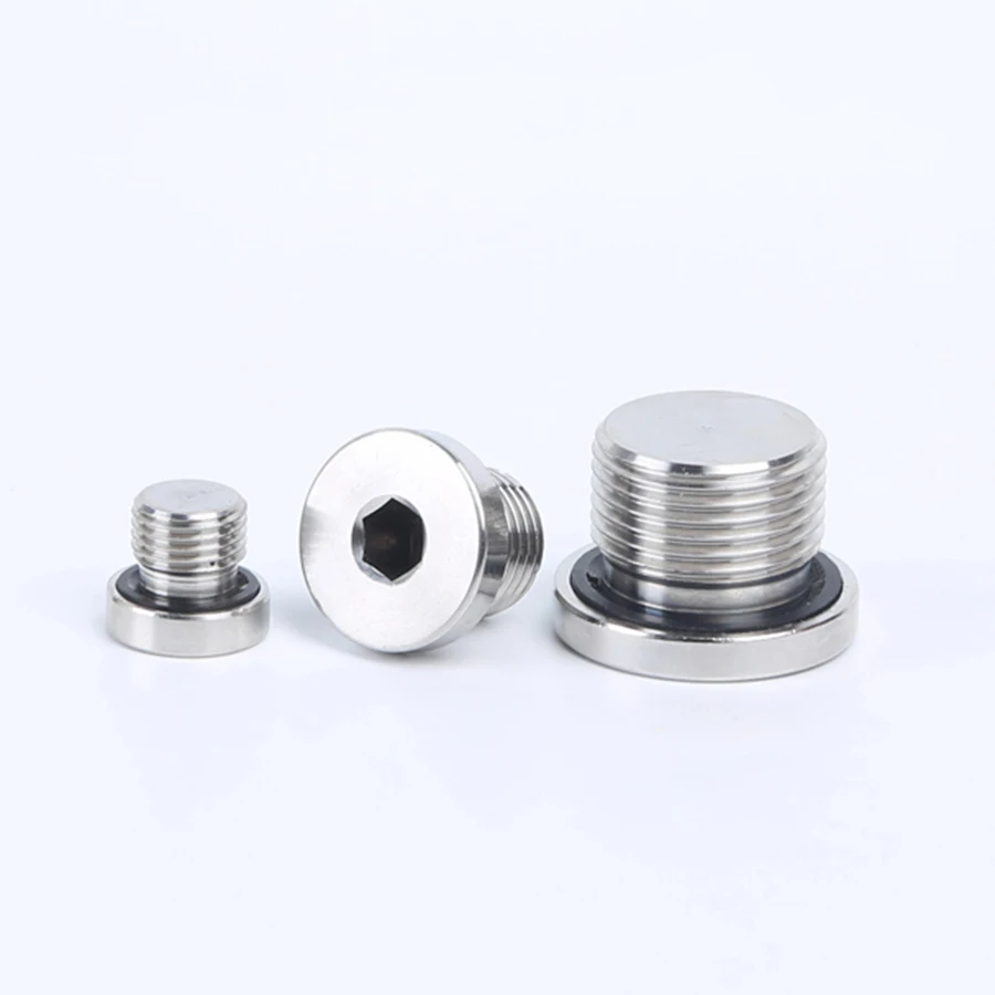 304 Stainless Steel Lnner Six Angle With Flange Oil Plug M8/10/12/14/16/18/20/22/24/27/33 x 1.5 Male Threaded Ring Sealing Plug