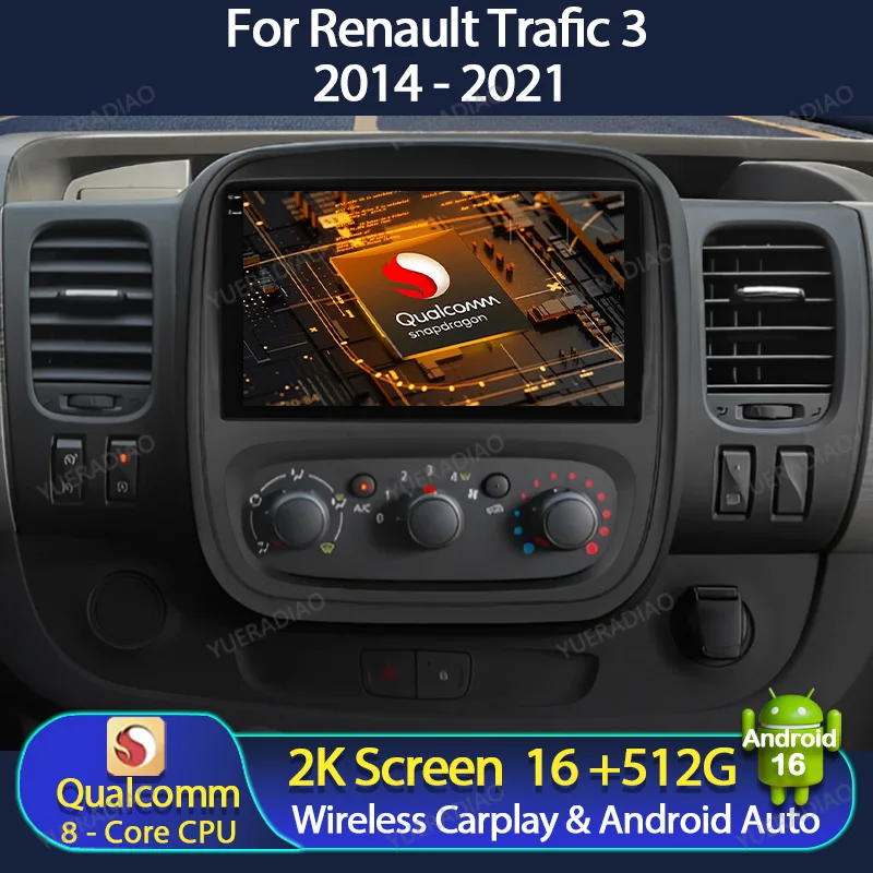 Android 16 Car Radio For Renault Trafic 3 2014 - 2021 Touch Screen Bluetooth Car Radios Carplay Automotive Mirror Link BT DVD FM