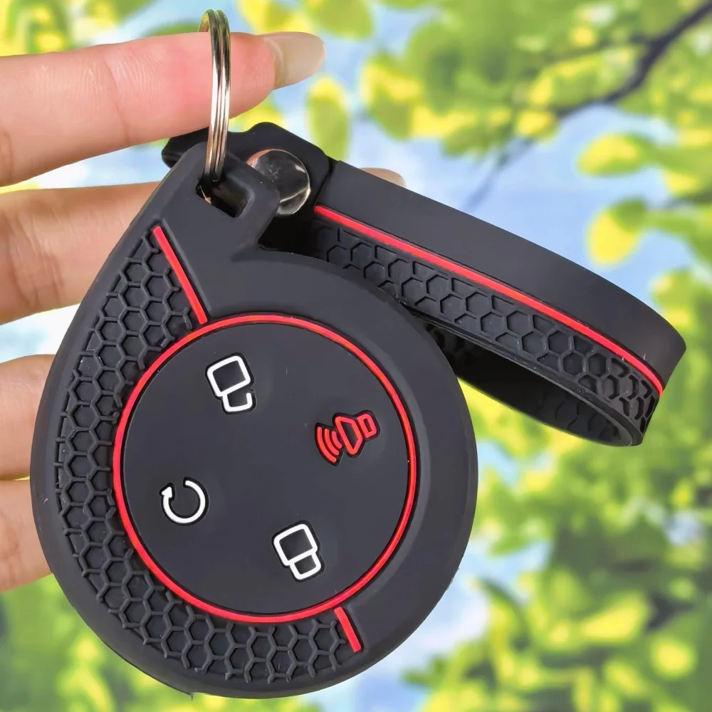 Matte Mesh Red Stripe Key Sleeve With Keychain For Great Wall POER Truck GWM P Series Pickup Cannon Alpha Soft Silicone Key Fob