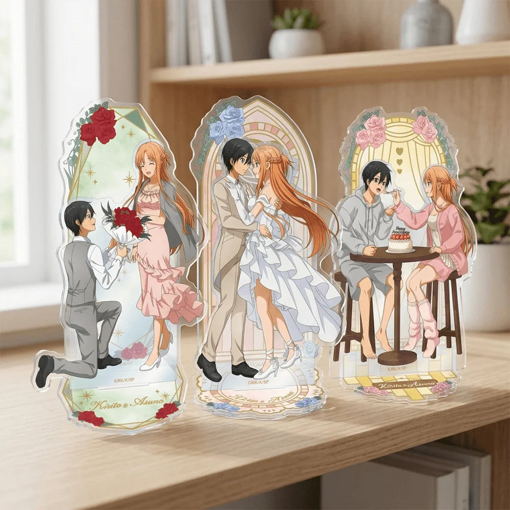 Sword Art Online Kirito Asuna 15cm Acrylic Stand Keychain Couple Figure Desk Display Decor Cosplay Peripherals Collectible