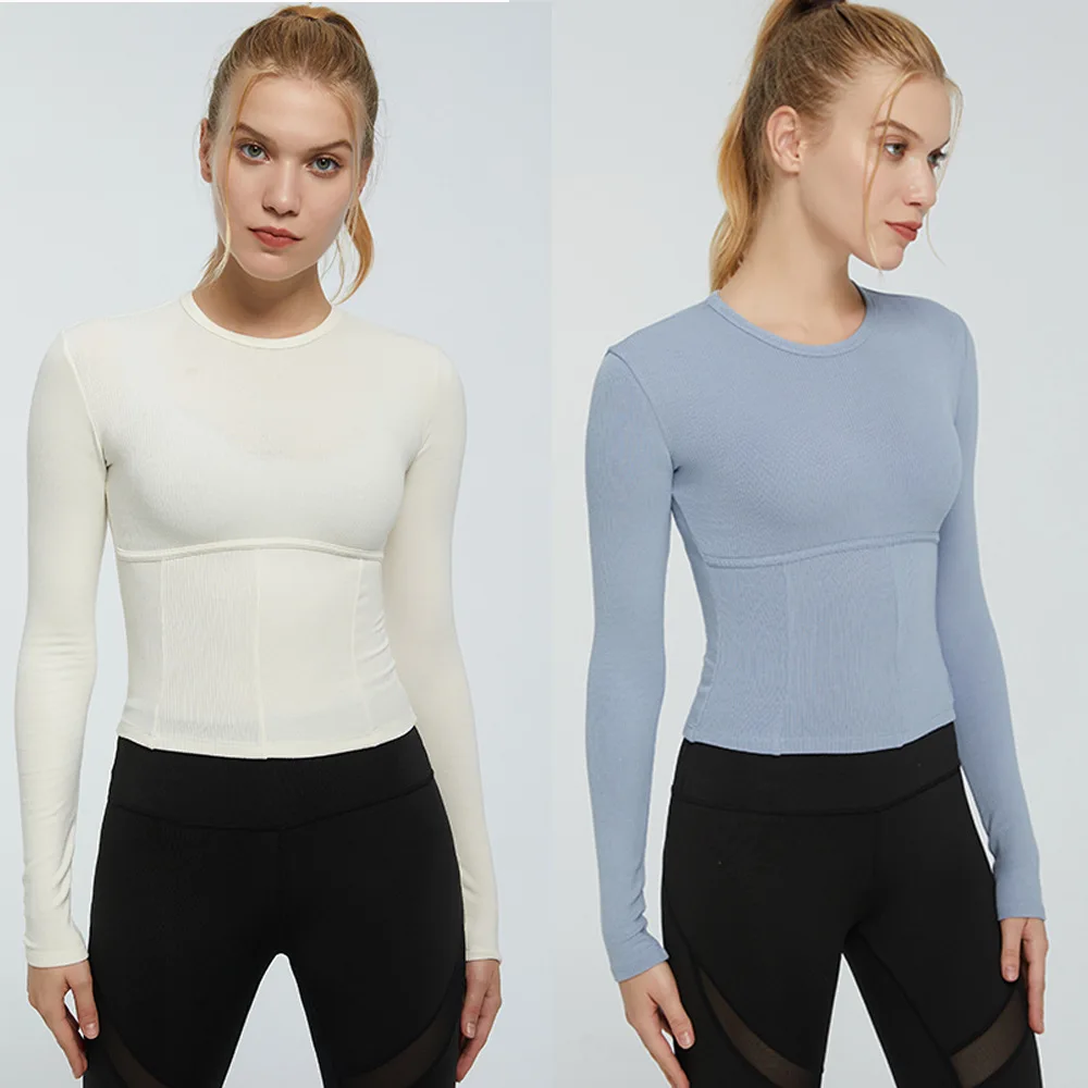 

2026 Новый топ для спортзала, рубашка для йоги, фитнес-спортивная женская одежда, эластичные дышащие топы для пилатеса с длинными рукавами, 2 цвета, 4 размера