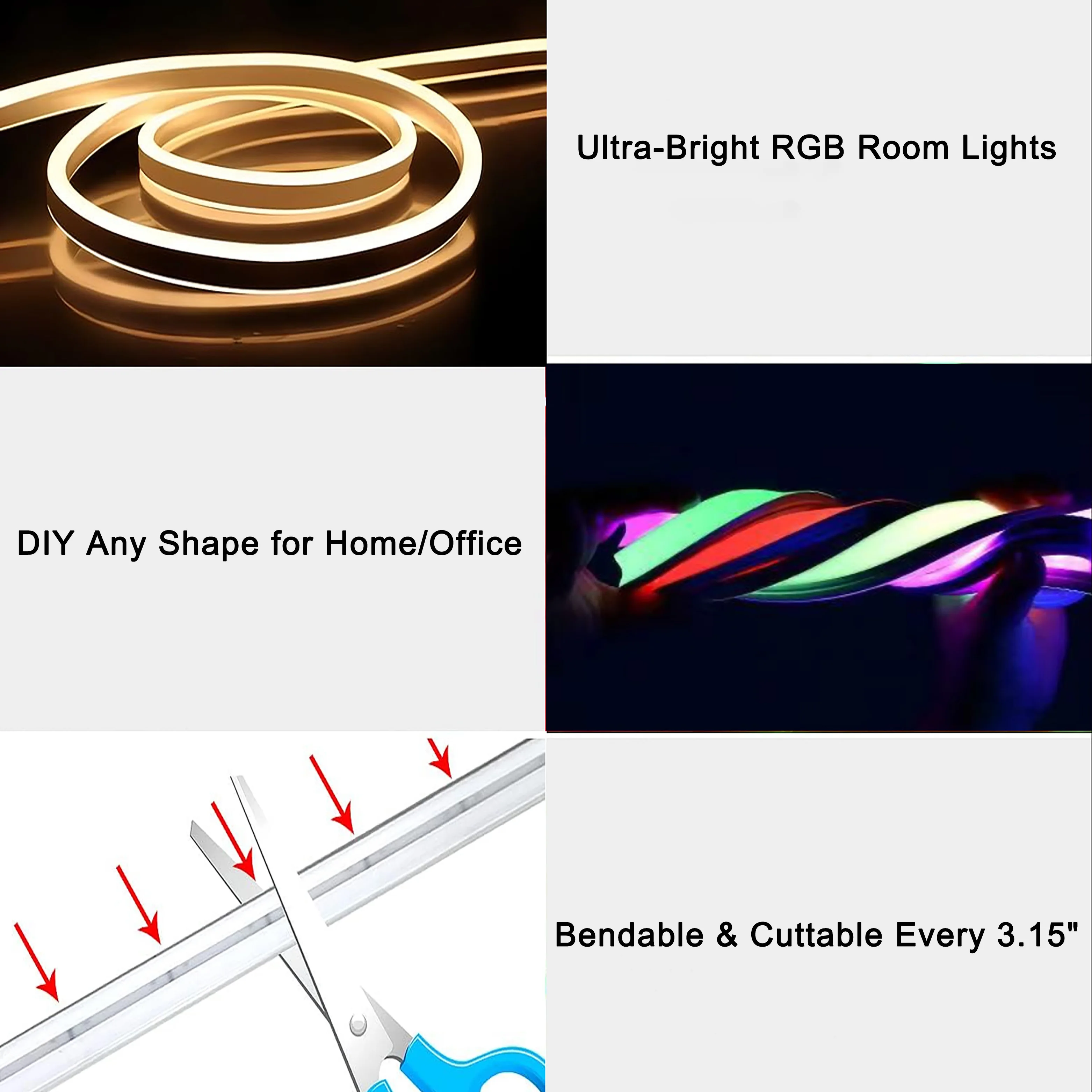 RGBIC LED Neon Strip Lights, Bluetooth App & Remote Control, Music Sync, IP65 Waterproof, for Bedroom, Gaming Room, Home Decor